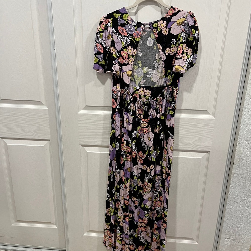 AFRM Los Angeles Floral Print Midi Dress Women's Puff Sleeve‎ Cutout Back Size M - Picture 7 of 10